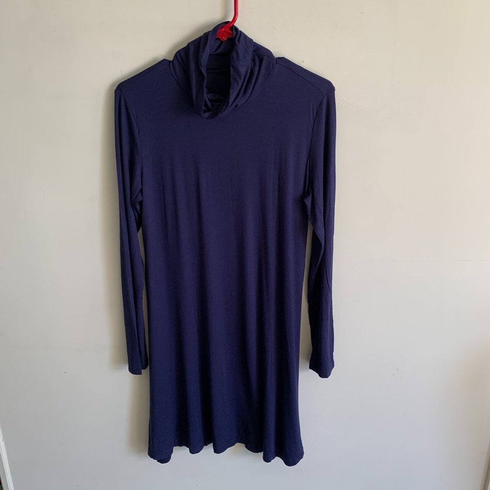Blue Long Sleeve Cowl Neck Tee Shirt Dress Size L (12/14)